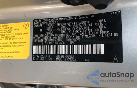 2008 Lexus Rx 350 z USA, uszkodzony, nr VIN 2T2HK31U78C092608